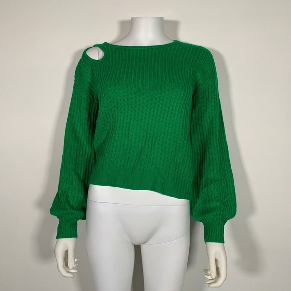 Bar III Sweaters - Bar III Sweater Green Balloon Sleeve Cutout Sz XS